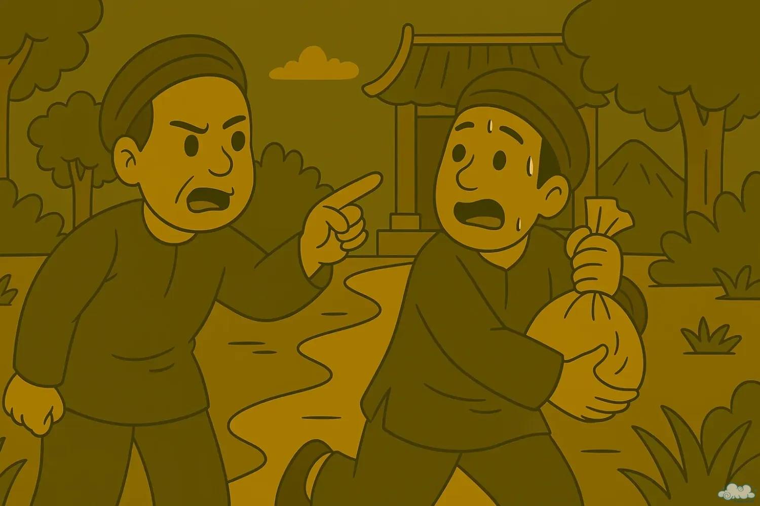 Hình minh họa người dân bắt trộm trong làng – Tranh truyện dân gian Việt Nam