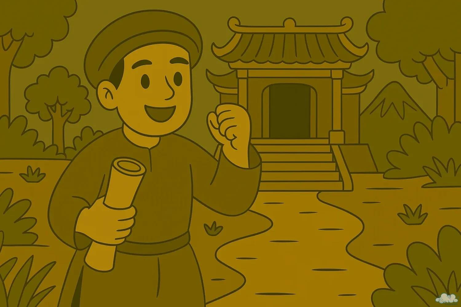 Hình ảnh Chân Trạng Nguyên dâng sớ trước nhà vua – Tranh minh họa truyện dân gian Việt Nam