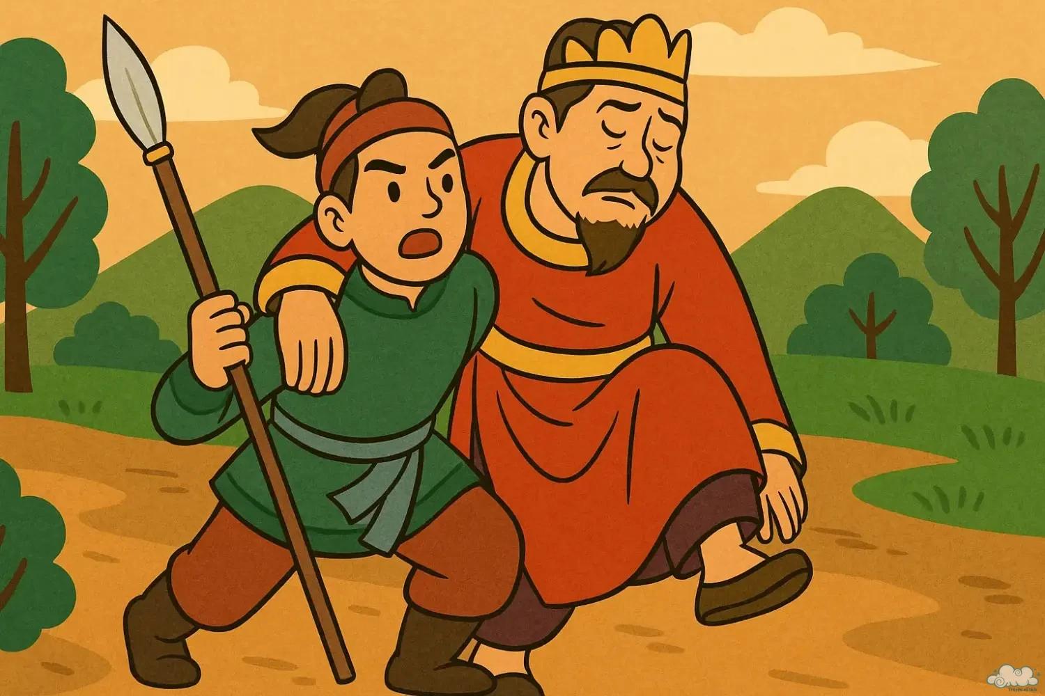 Hình ảnh người nông dân cứu vua giữa vòng vây – Minh họa truyện dân gian Việt Nam Cứu Vua