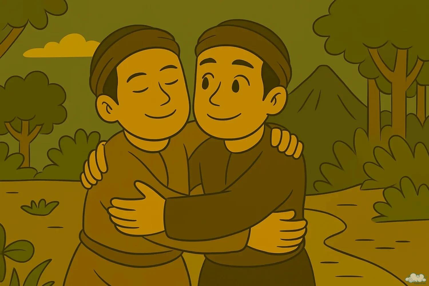Hai anh em chia lúa trong đêm tối – minh họa truyện ngụ ngôn Hai Anh Em cảm động