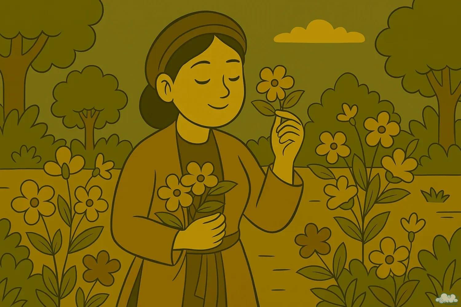 Minh họa nàng Xuân Hương trong trang phục truyền thống Việt Nam giữa bối cảnh cung đình