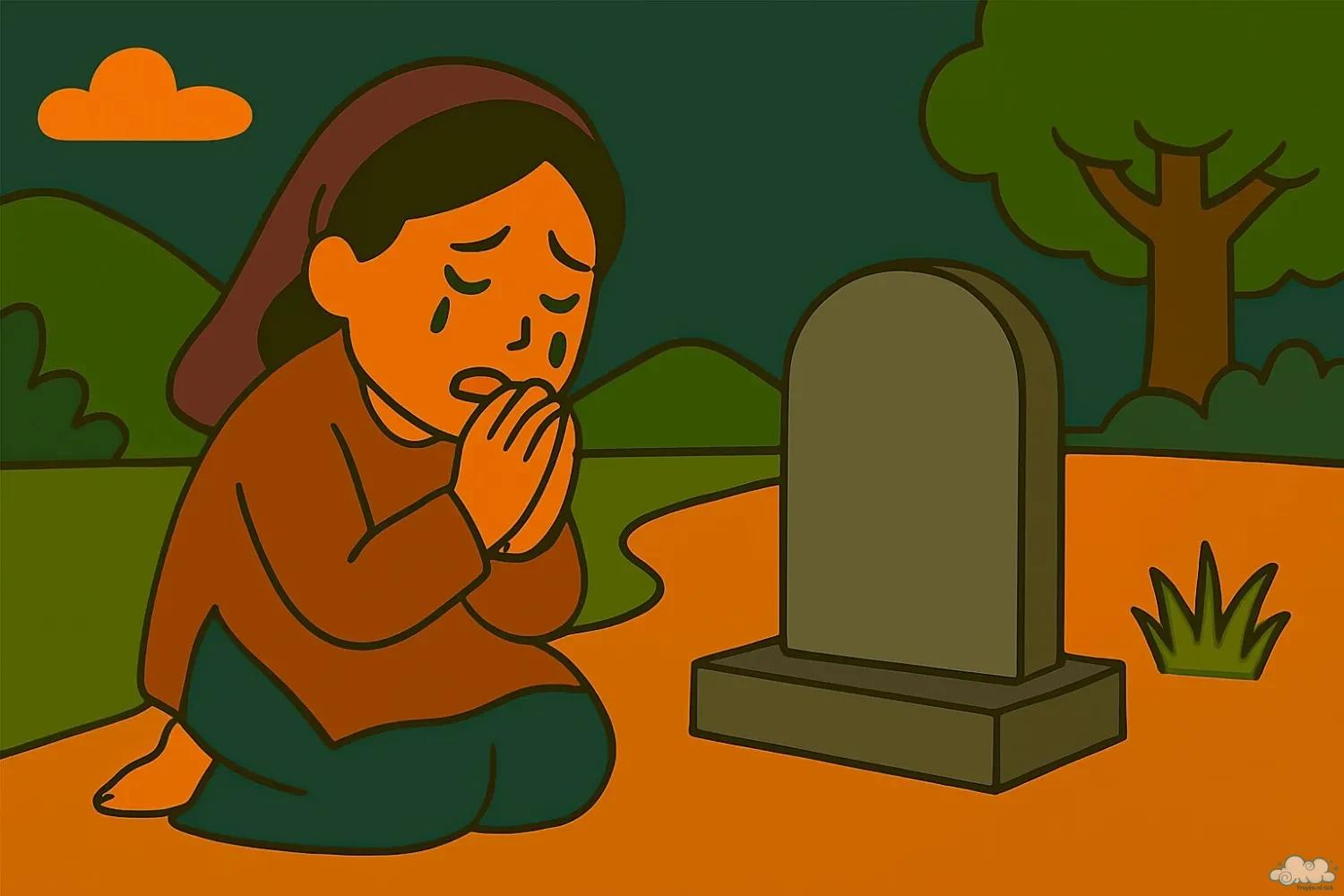 Hình minh họa người đàn bà tiết liệt ôm con lên chùa, thể hiện lòng trung nghĩa và đức hy sinh