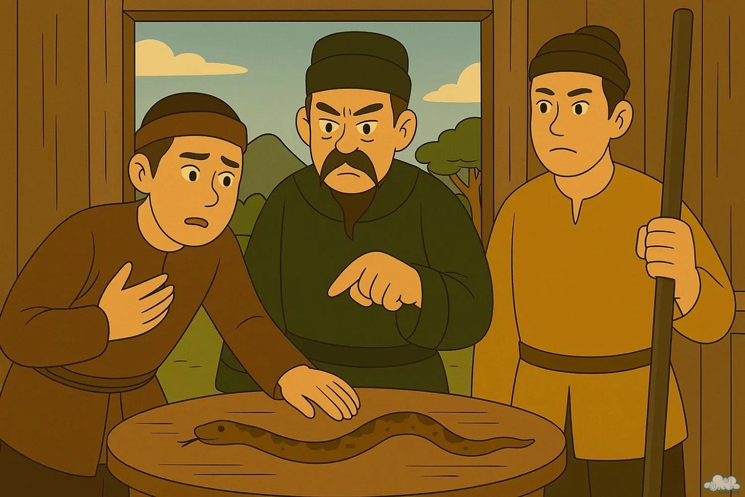 Minh họa truyện Vụ án rắn giả lươn – quan xử án và các bên tranh chấp